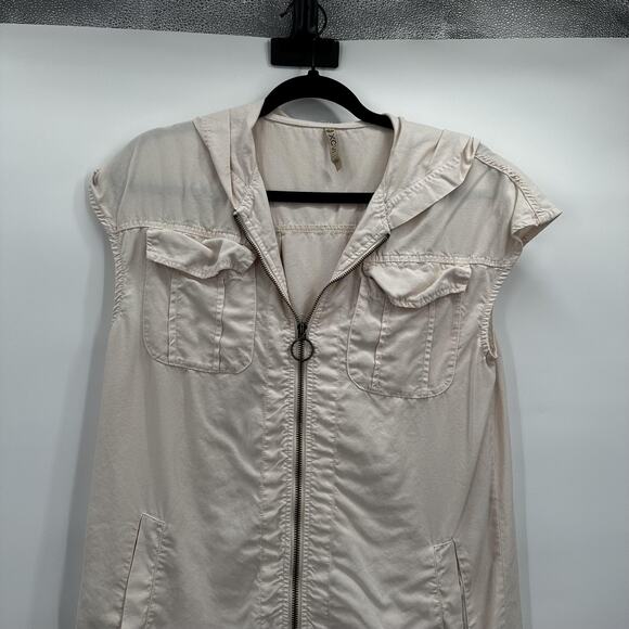 XCVI Vest Womens XS Beige Hooded Sleeveless 100% Tencel Utility Zip Pockets - Picture 2 of 12
